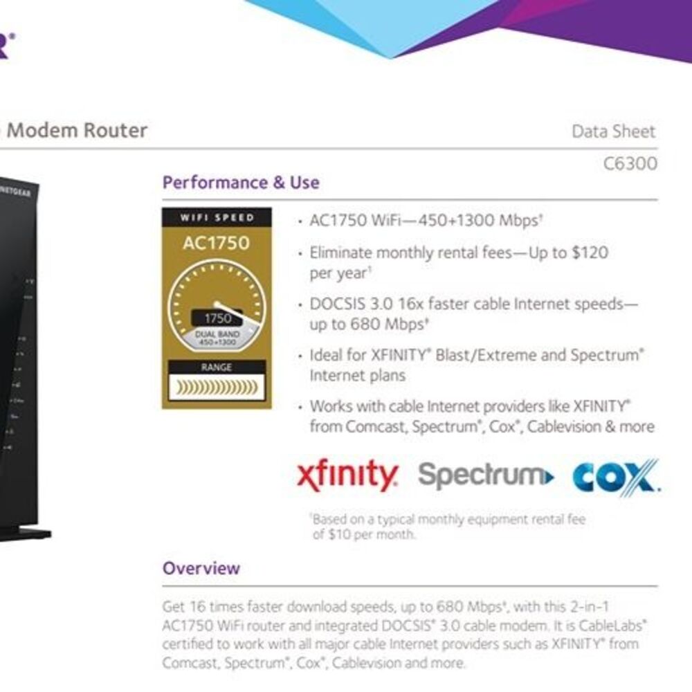 NETGEAR 6300 Wireless Router DOCSIS 3.0 AC1750 Wi-Fi - Picture 7 of 9